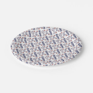Assiettes En Carton Joyeux 4 juillet Rouge Blanc Bleu Étoiles et rayu