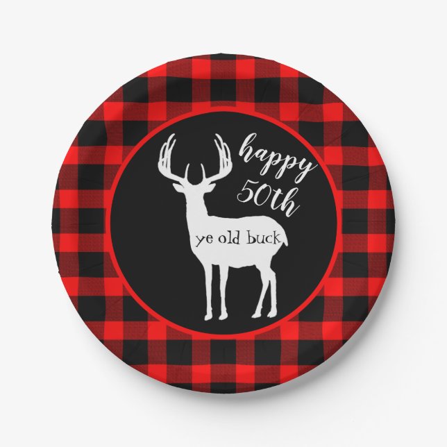 Assiettes En Carton Joyeux 50e anniversaire Buck Buffalo Plaid (Devant)