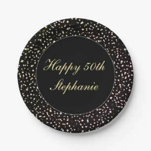 Assiettes En Carton Joyeux 50e anniversaire Sparkle Confetti Black Gol