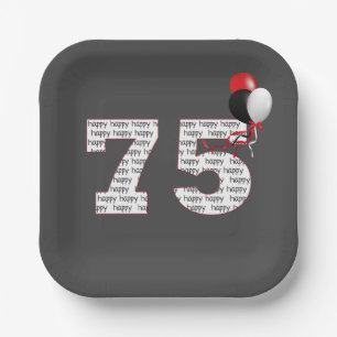 Assiettes En Carton Joyeux 75e anniversaire sur Grey