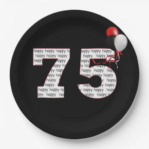 Assiettes En Carton Joyeux 75e anniversaire sur plaque de papier noir