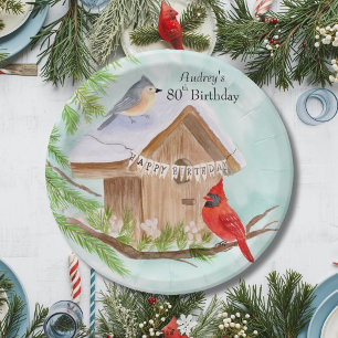 Assiettes En Carton Joyeux 80e Anniversaire Oiseaux à la Maison d'Oise