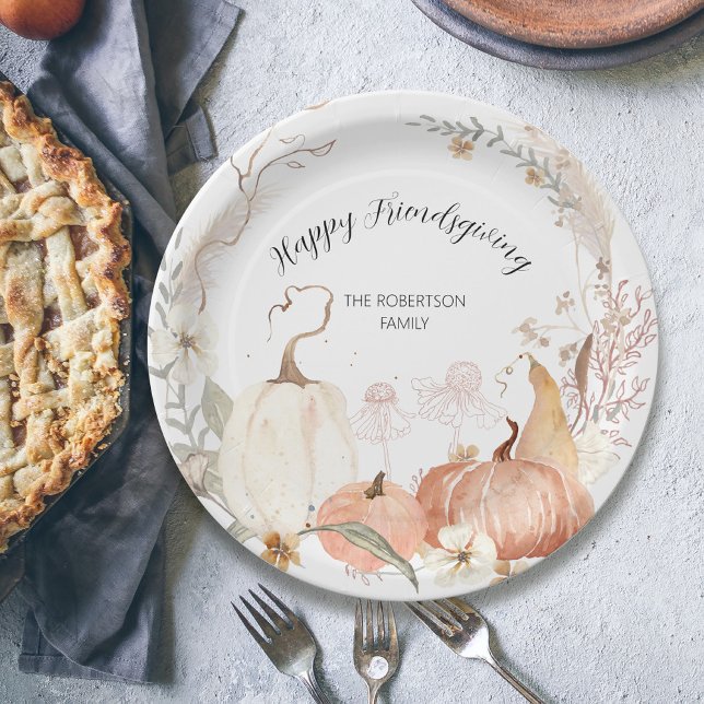 Assiettes En Carton Joyeux Ami Citrouille Automne Floral Aquarelle (Créateur téléchargé)