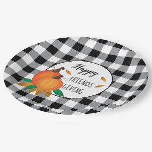 Assiettes En Carton Joyeux Amitié Thanksgiving Black Plaid