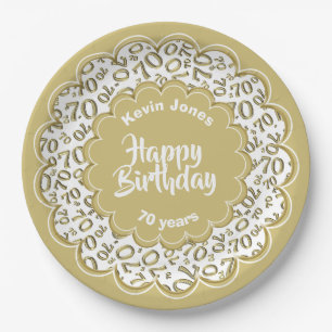 Assiettes En Carton Joyeux anniversaire 70e Motif numérique Gold and W