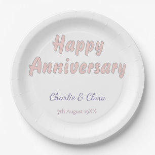 Assiettes En Carton Joyeux anniversaire ajouter nom rose gris pastel g