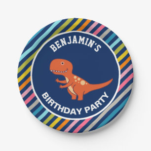 Assiettes En Carton Joyeux anniversaire avec un dinosaure mignon