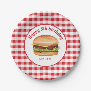 Assiettes En Carton Joyeux Anniversaire avec un Hamburger sur Fond à C