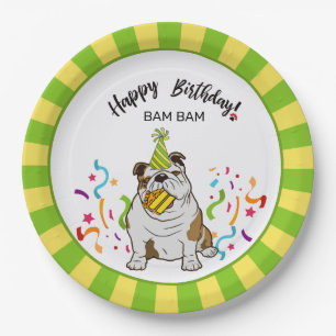 Assiettes En Carton Joyeux anniversaire avec votre Bulldog Bam Bam Dog