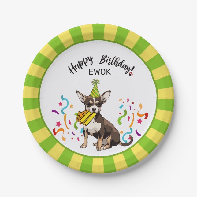 Assiettes En Carton Joyeux anniversaire avec votre Chihuahia EWOK Dog  (Devant)