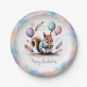 Assiettes En Carton Joyeux Anniversaire Ballons Bébé Écureuil Aquarell