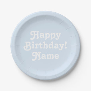 Assiettes En Carton Joyeux Anniversaire bleu clair personnalisé Nom e