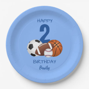Assiettes En Carton Joyeux Anniversaire Bleu Sports Enfants