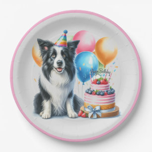 Assiettes En Carton Joyeux Anniversaire Border Collie Fête Mignon