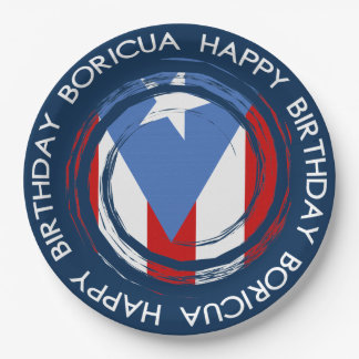 Assiettes En Carton Joyeux Anniversaire Boricua, Drapeau de Porto Rico