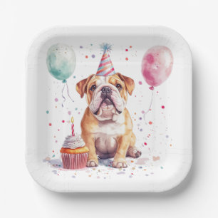 Assiettes En Carton Joyeux Anniversaire Bouledogue Anglais