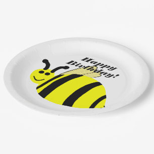 Assiettes En Carton Joyeux Anniversaire Bourdon Jaune