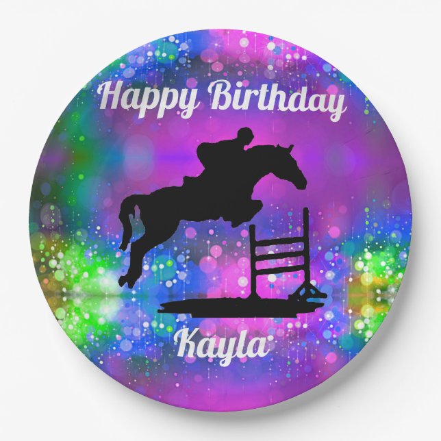Assiettes En Carton Joyeux Anniversaire Chasseur Cheval Jumper Equestr (Devant)