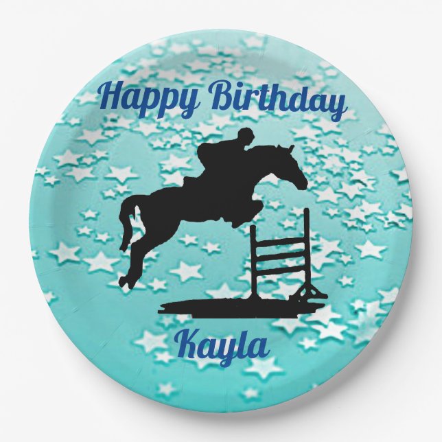 Assiettes En Carton Joyeux Anniversaire Chasseur Cheval Jumper Equestr (Devant)