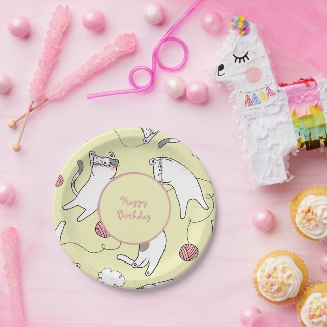 Assiettes En Carton Joyeux Anniversaire Chat (Fête)