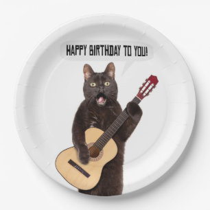 Assiettes En Carton Joyeux Anniversaire Chat chantant et jouant de la