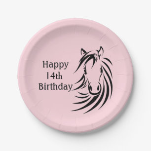 Assiettes En Carton Joyeux Anniversaire Cheval avec âge pour fille