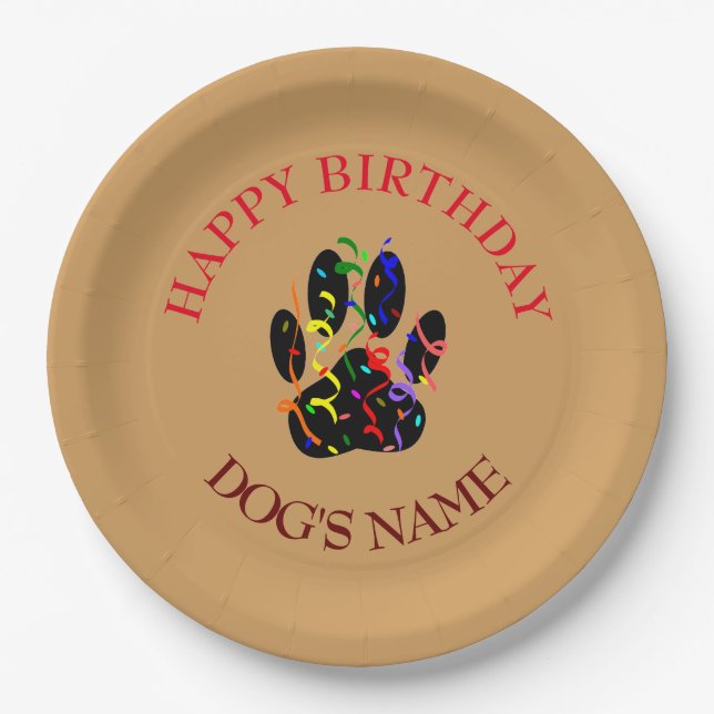 Assiettes En Carton Joyeux Anniversaire Chien Paw Confetti (Devant)