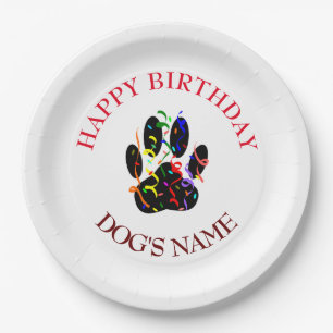 Assiettes En Carton Joyeux Anniversaire Chien Paw Confetti