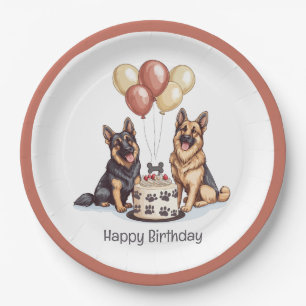 Assiettes En Carton Joyeux Anniversaire Chiens berger allemands Gâteau