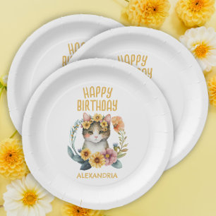 Assiettes En Carton Joyeux Anniversaire Chiot Mignon Chat Petite Fille