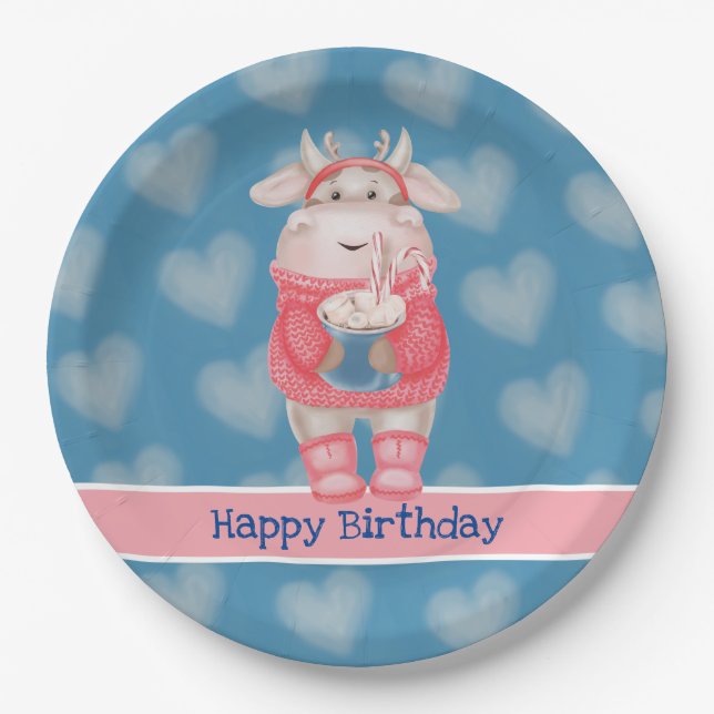 Assiettes En Carton Joyeux Anniversaire Chocolat Chaud Plaque en papie (Devant)