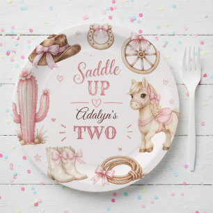 Assiettes En Carton Joyeux Anniversaire Cowgirl de l'Ouest Rose Mignon