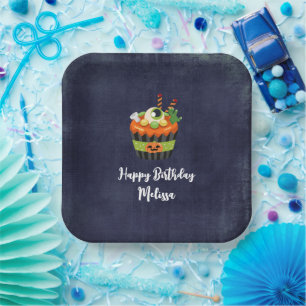 Assiettes En Carton Joyeux anniversaire cupcake Halloween mignon et ef