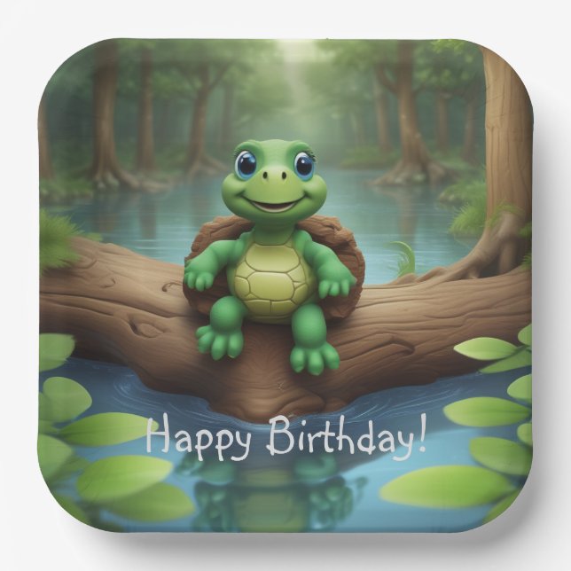 Assiettes En Carton Joyeux anniversaire de la tortue (Recto)