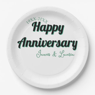 Assiettes En Carton Joyeux anniversaire de mariage nom date année vert