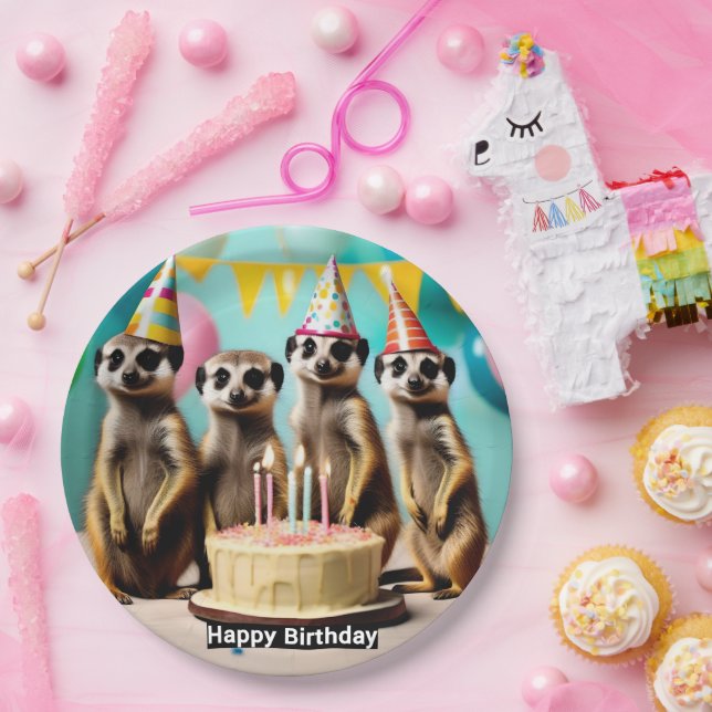 Assiettes En Carton Joyeux anniversaire de Meerkat, (Fête)