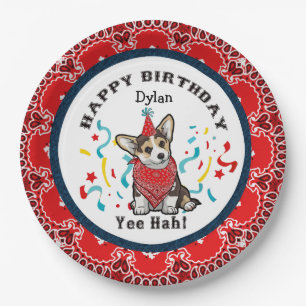 Assiettes En Carton Joyeux anniversaire de ton chien de Corgi, Bandana