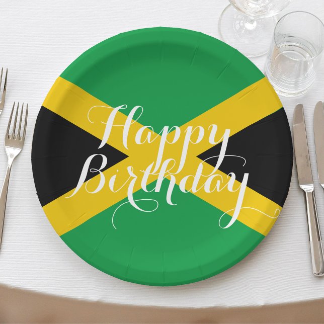 Assiettes En Carton Joyeux anniversaire du drapeau jamaïcain (jamaica jamaican flag happy birthday paper plates)
