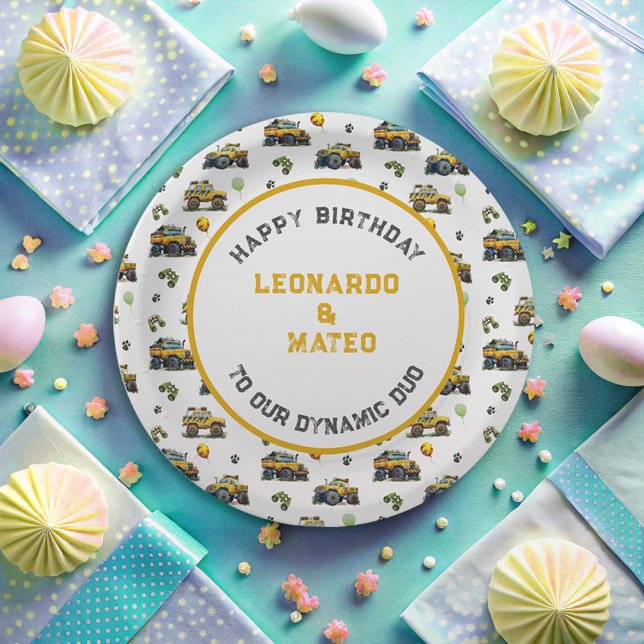 Assiettes En Carton Joyeux anniversaire dynamique Duo Monster Camion T (Créateur téléchargé)