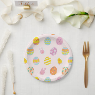 Assiettes En Carton Joyeux Anniversaire Enfants Rose Motif D'oeuf Aqua