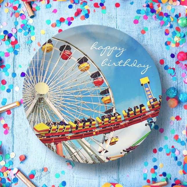 Assiettes En Carton Joyeux anniversaire Ferris Wheel Roller Dessous de (Créateur téléchargé)