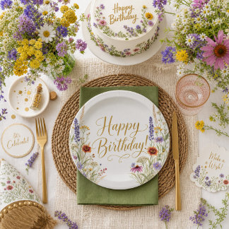 Assiettes En Carton Joyeux Anniversaire Fleurs Sauvages Botanique Flor