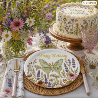 Assiettes En Carton Joyeux Anniversaire Fleurs Sauvages Botanique Flor