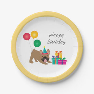 Assiettes En Carton Joyeux anniversaire Français Bulldog coloré
