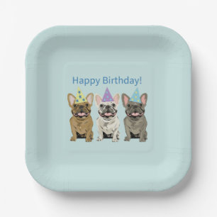 Assiettes En Carton Joyeux anniversaire French, bouledogue