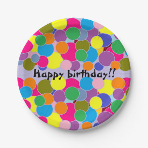 Assiettes En Carton Joyeux anniversaire Fun Cercles colorés Design
