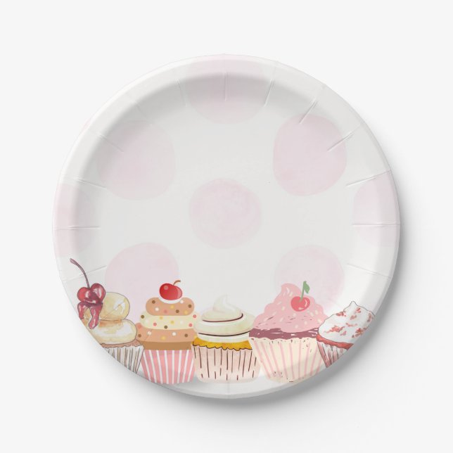 Assiettes En Carton Joyeux Anniversaire Gâteau Cupcake  (Devant)