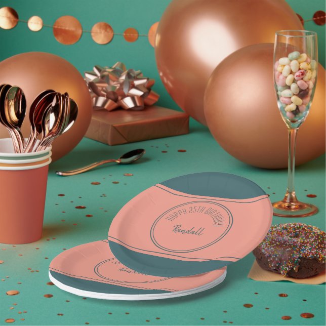 Assiettes En Carton Joyeux anniversaire géométrique double cercle Turq (Multi)