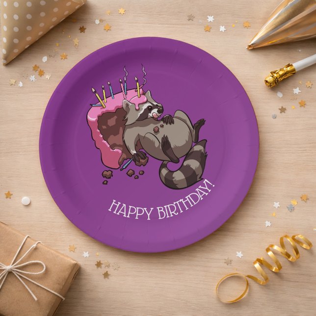 Assiettes En Carton Joyeux anniversaire Greedy Raccoon Cake Cartoon (Créateur téléchargé)