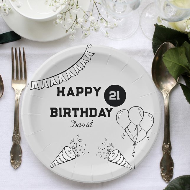 Assiettes En Carton Joyeux anniversaire gris moderne Toute année Perso (Créateur téléchargé)